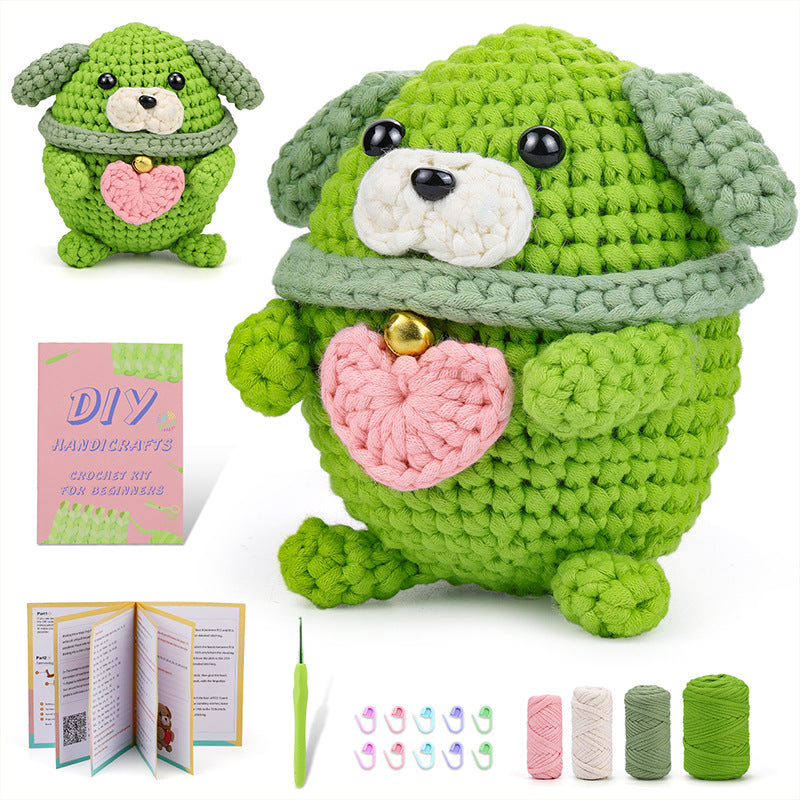 Avocado Filled Cotton Puppy Hand Knitting Kit