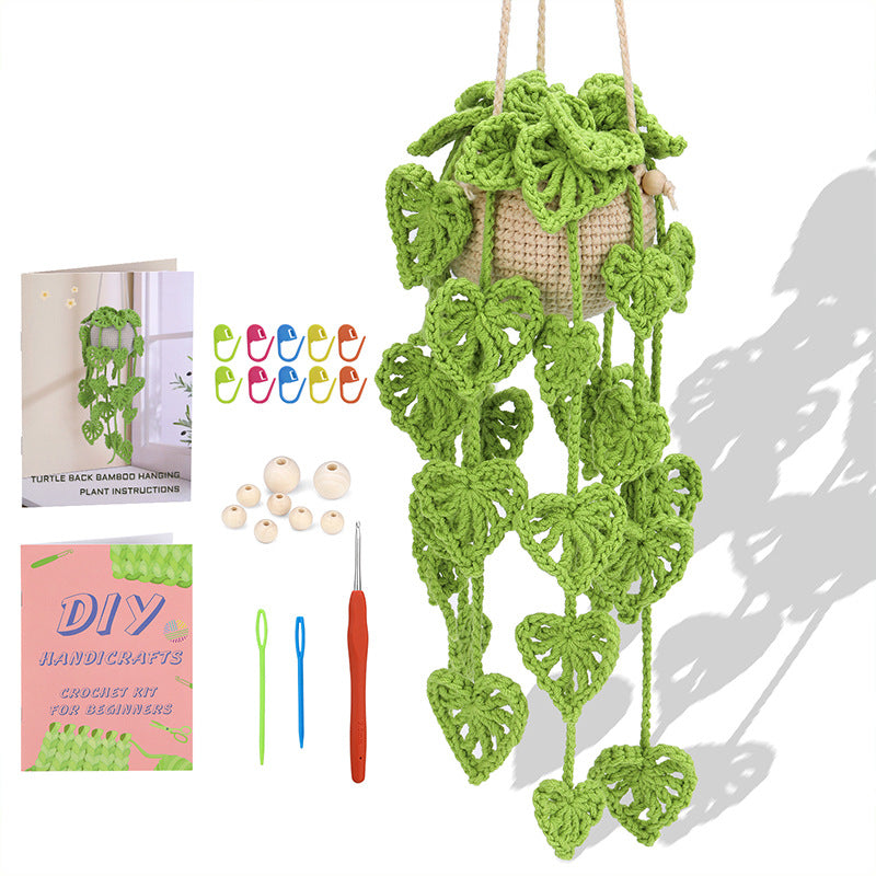 Fur ball purple flower hanging basket DIY handmade knitting material package