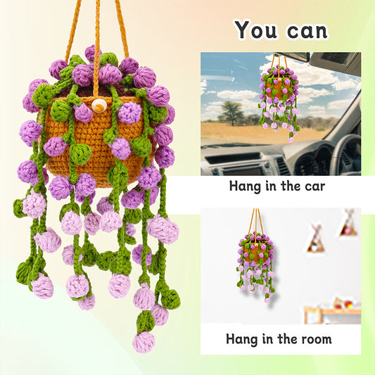 Fur ball purple flower hanging basket DIY handmade knitting material package