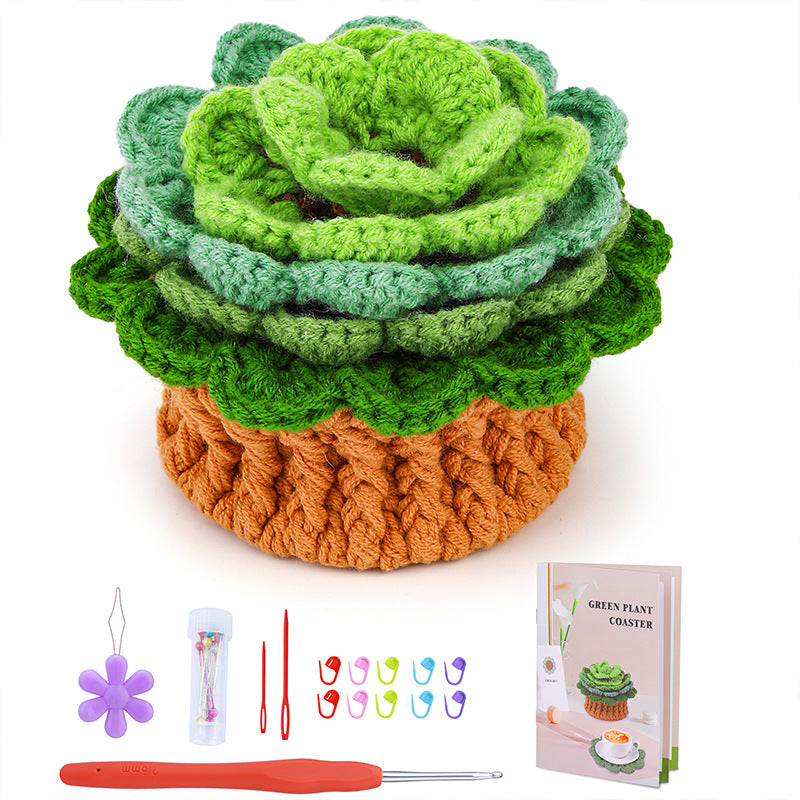 Creative greenery potted plant coaster DIY handmade knitting material package