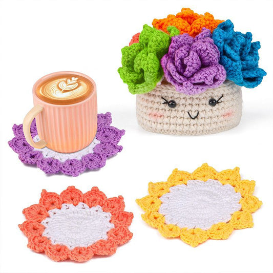 Cute and practical six-color coasters handmade knitting material kit