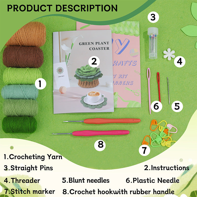 Creative greenery potted plant coaster DIY handmade knitting material package
