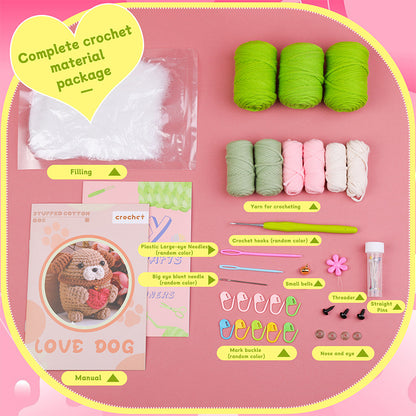 Avocado Filled Cotton Puppy Hand Knitting Kit